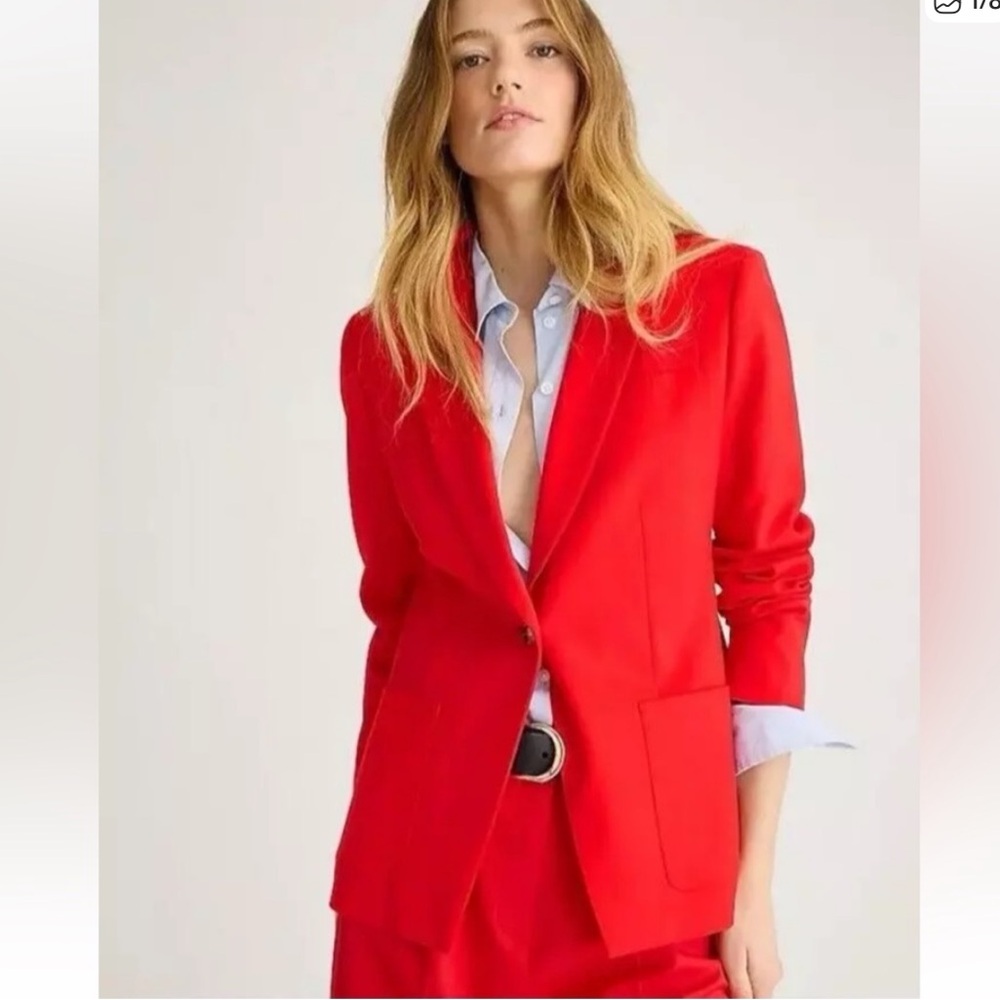 J. Crew Helena Blazer Red One Button Blazer Jacket Patch Pockets Size 2